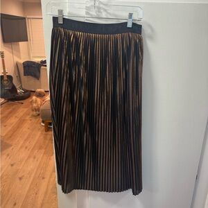 Metallic Black & Bronze Pleated Midi Skirt